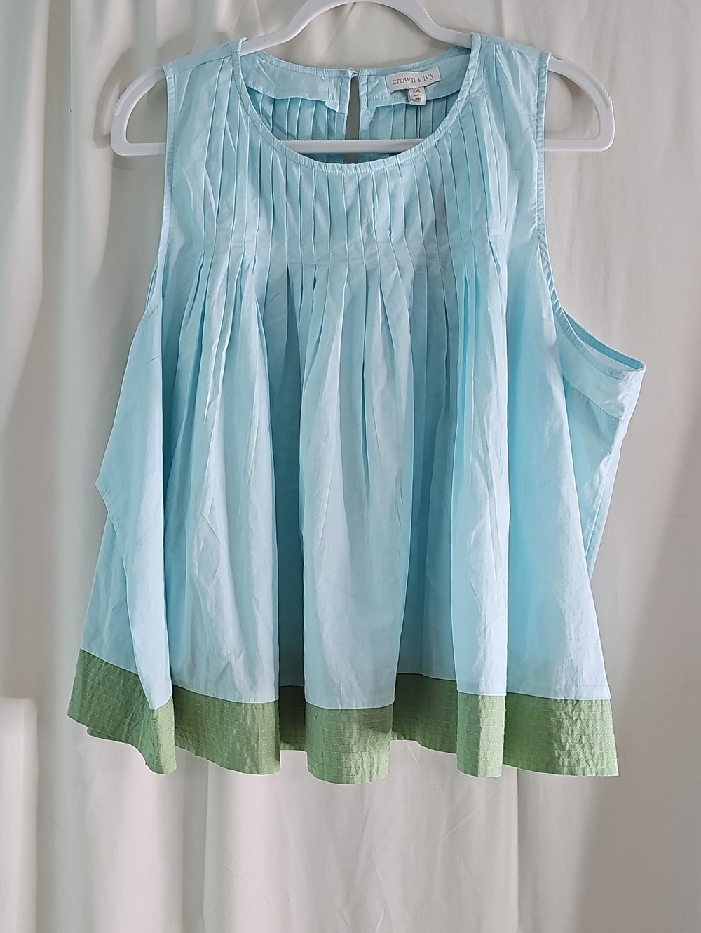 Crown & Ivy Pastel Blue Pleated Sleeveless Blouse